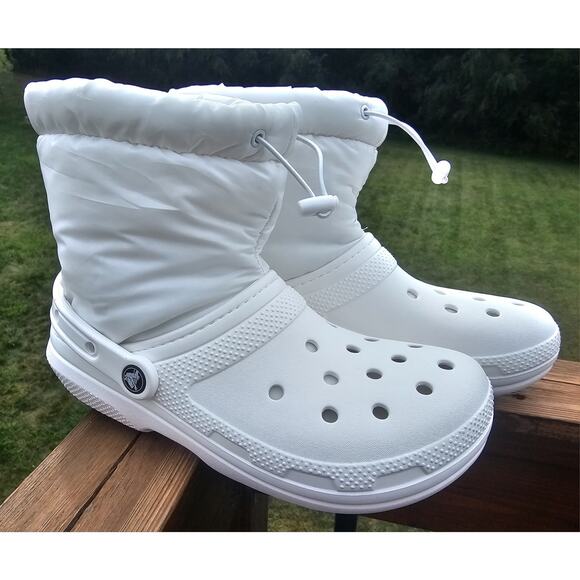Unisex Crocs Classic Lined Neo Puff White Winter Boots Mens 7 Womens 9 Faux Fur - Picture 1 of 9
